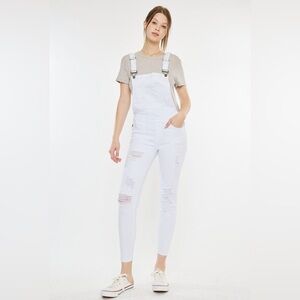 KanCan White Distressed Skinny Women's Denim Overalls New Size X Large XL